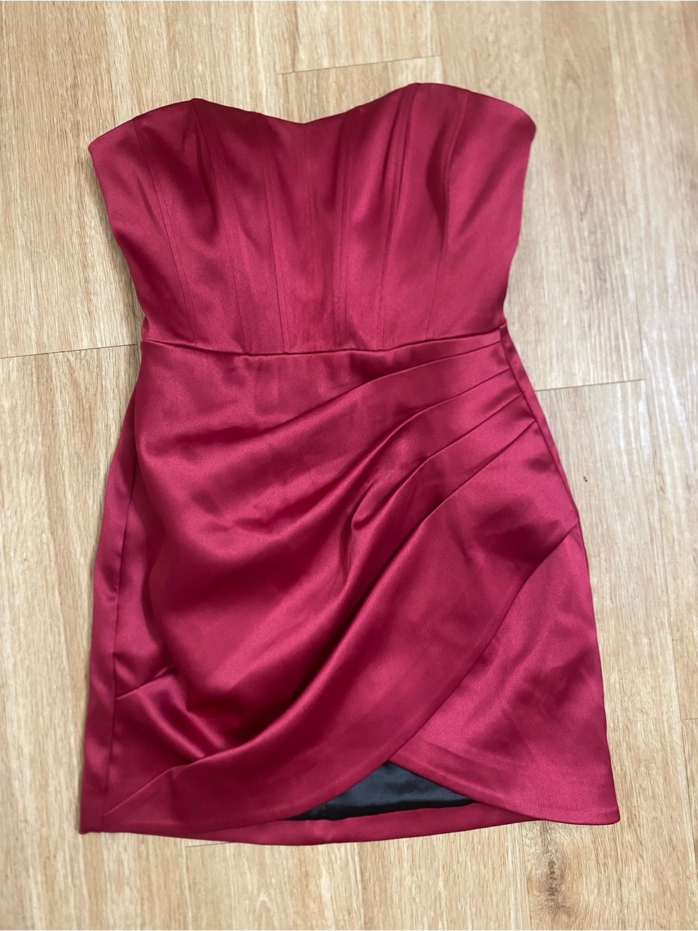 Tia Dorraine Strapless Satin Sweetheart Mini Dress in Burgundy - Picture 3 of 8